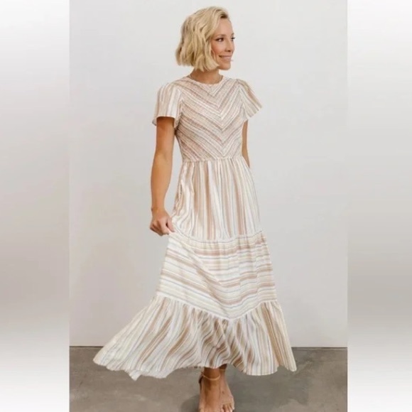 Baltic Born Dresses & Skirts - New Baltic Born Willow Smocked Maxi Dress Tan Striped NWT Women’s Casual